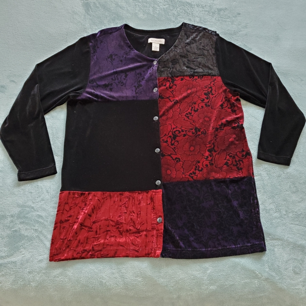 Vintage Euc Bechamel Patchwork Velvet Cardigan - image 1